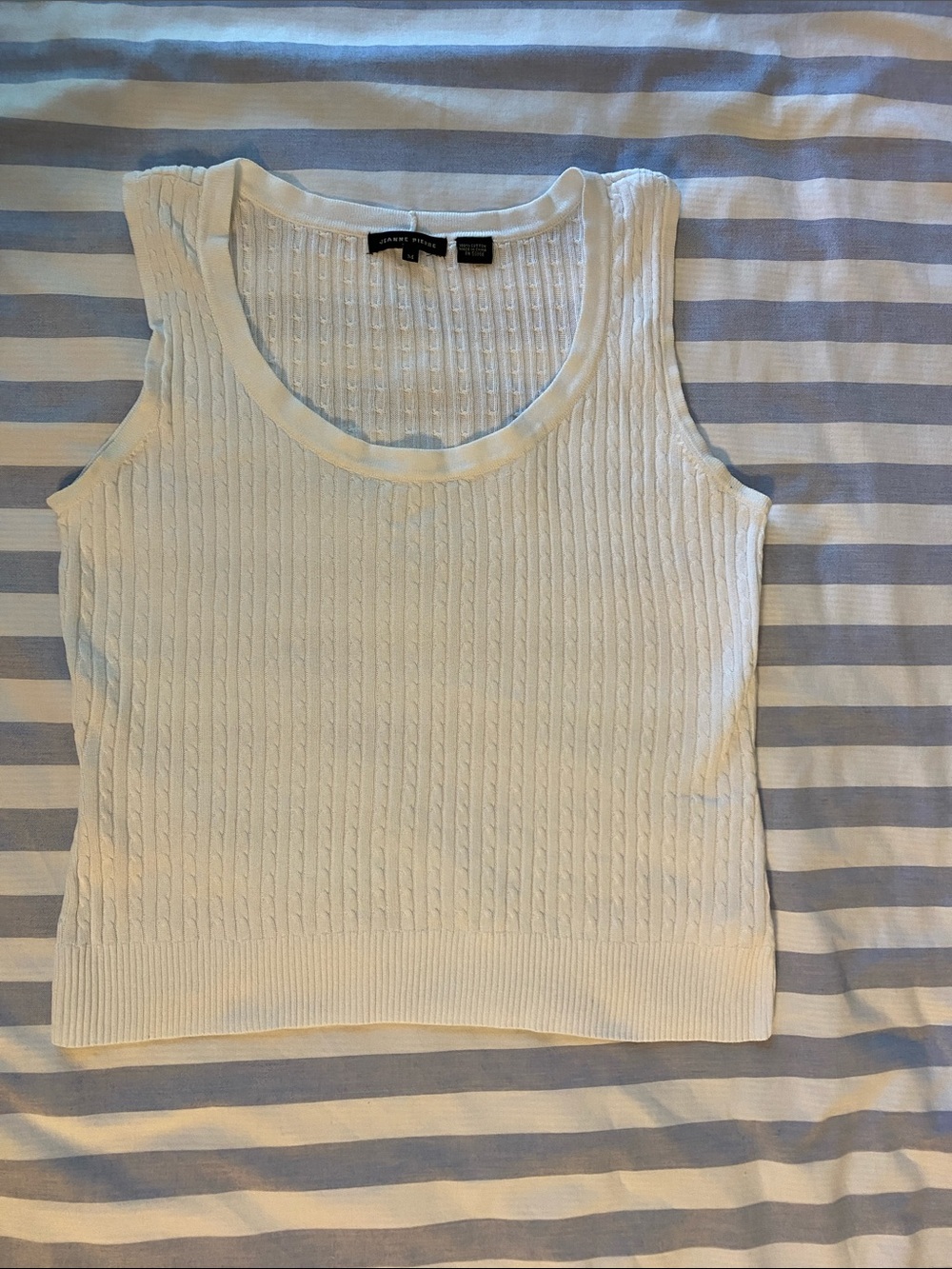 Jeanne Pierre Cream Cable Knit Tank Top 100% Cotton
